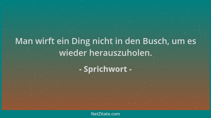 Sprichwort - Man wirft ein Ding nicht in den Busch, um es wieder herauszuholen....