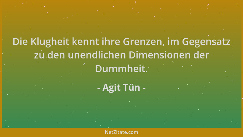Agit Tün - Die Klugheit kennt ihre Grenzen, im Gegensatz zu den unendlichen Dimensionen der Dummheit....