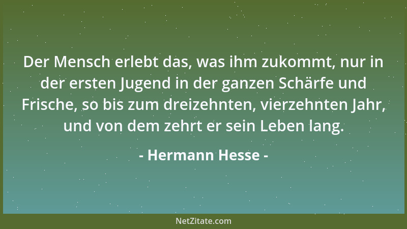 Hermann Hesse - Der Mensch erlebt das, was ihm zukommt, nur in der ersten Jugend in der ganzen Schärfe und Frische, so bis...
