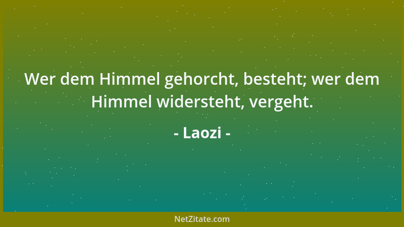 Laozi - Wer dem Himmel gehorcht, besteht; wer dem Himmel widersteht, vergeht....