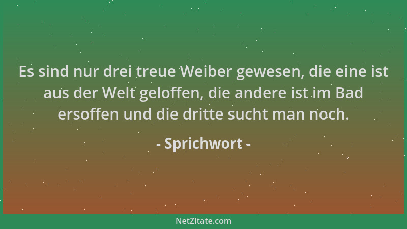Sprichwort - Es sind nur drei treue Weiber gewesen, die eine ist aus der Welt geloffen, die andere ist im Bad ersoffen und...