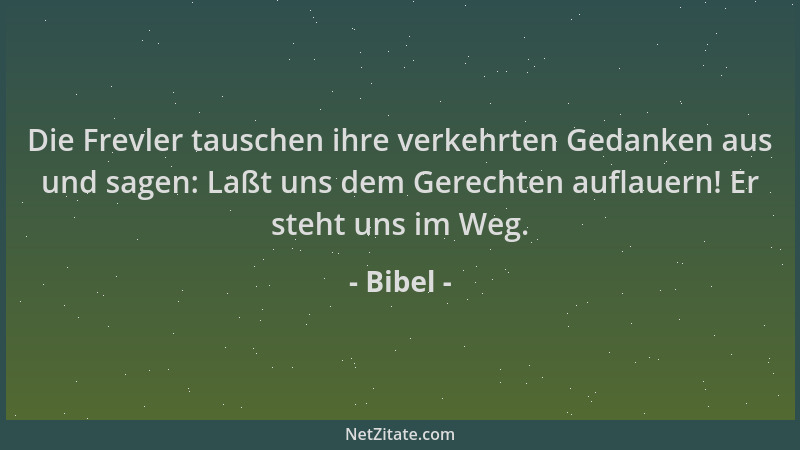 Bibel - Die Frevler tauschen ihre verkehrten Gedanken aus und sagen: Laßt uns dem Gerechten auflauern! Er steht uns im Weg....