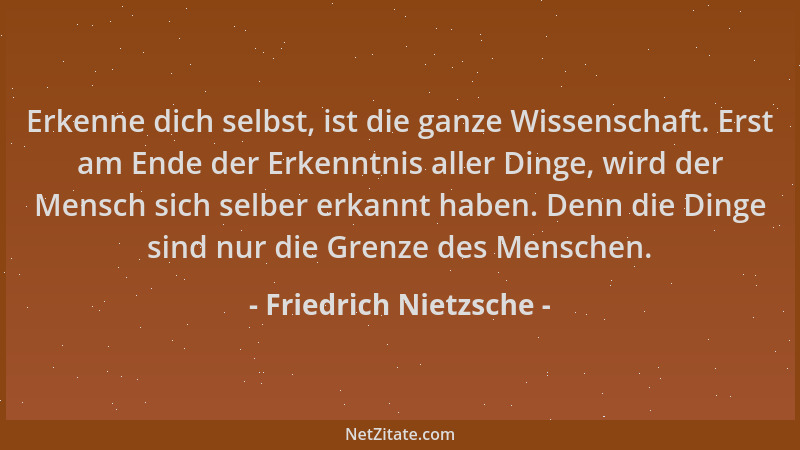 Friedrich Nietzsche - Erkenne dich selbst, ist die ganze Wissenschaft. Erst am Ende der Erkenntnis aller Dinge, wird der Me...