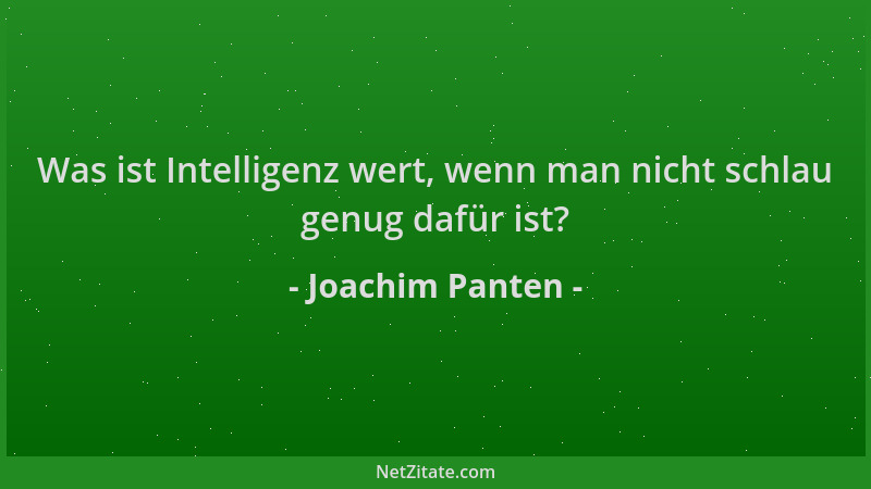 Joachim Panten - Was ist Intelligenz wert, wenn man nicht schlau genug dafür ist?...