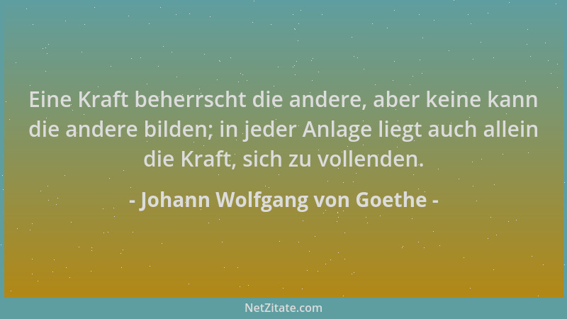 Johann Wolfgang von Goethe - Eine Kraft beherrscht die andere, aber keine kann die andere bilden; in jeder Anlage liegt auc...