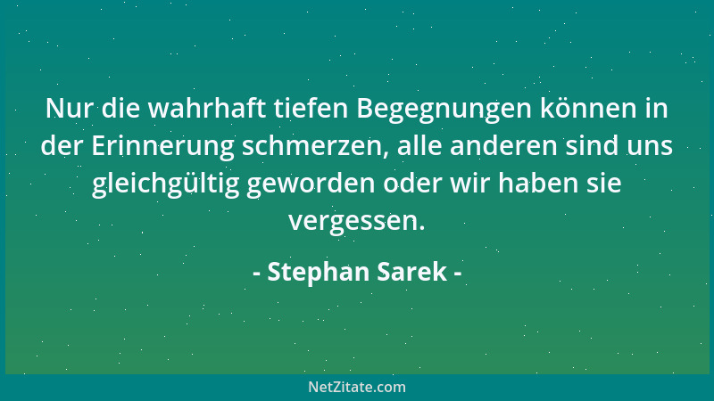 Stephan Sarek - Nur die wahrhaft tiefen Begegnungen können in der Erinnerung schmerzen, alle anderen sind uns gleichgültig...
