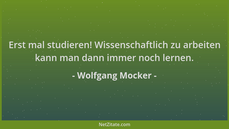 Wolfgang Mocker - Erst mal studieren! Wissenschaftlich zu arbeiten kann man dann immer noch lernen....