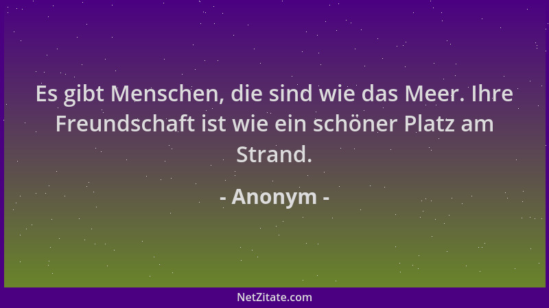 Anonym - Es gibt Menschen, die sind wie das Meer. Ihre Freundschaft ist wie ein schöner Platz am Strand....