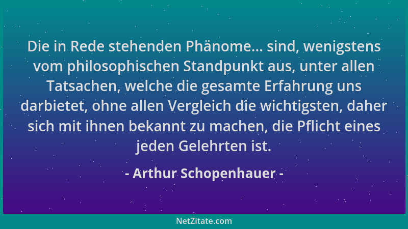 Arthur Schopenhauer - Die in Rede stehenden Phänome... sind, wenigstens vom philosophischen Standpunkt aus, unter allen Tat...