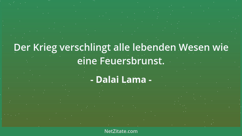 Dalai Lama - Der Krieg verschlingt alle lebenden Wesen wie eine Feuersbrunst....