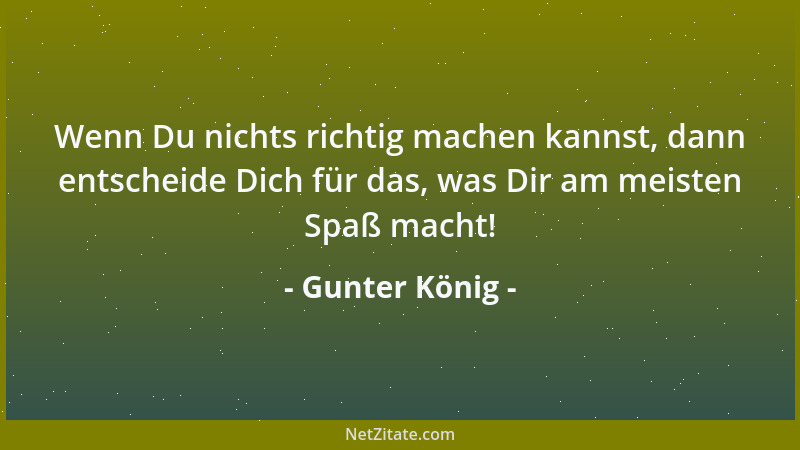 Gunter König - Wenn Du nichts richtig machen kannst, dann entscheide Dich für das, was Dir am meisten Spaß macht!...