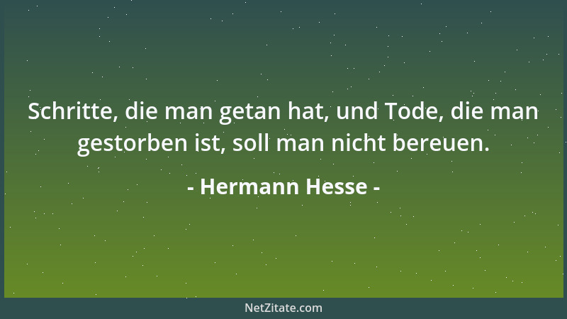 Hermann Hesse - Schritte, die man getan hat, und Tode, die man gestorben ist, soll man nicht bereuen....