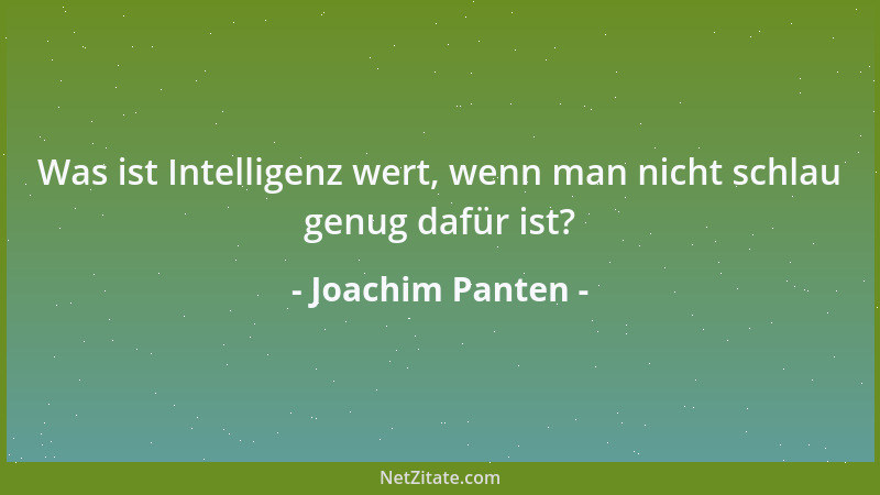 Joachim Panten - Was ist Intelligenz wert, wenn man nicht schlau genug dafür ist?...