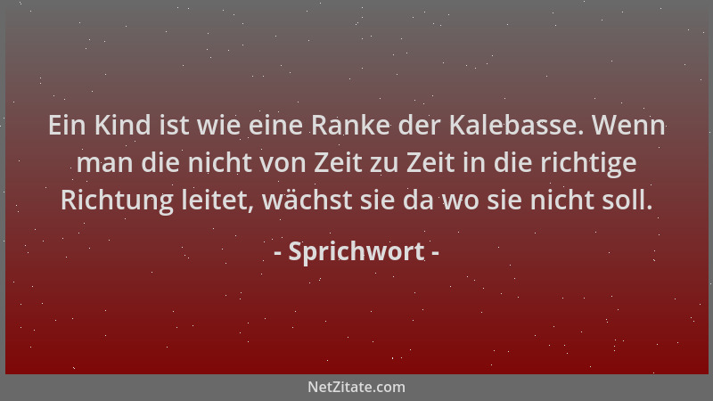 Sprichwort - Ein Kind ist wie eine Ranke der Kalebasse. Wenn man die nicht von Zeit zu Zeit in die richtige Richtung leitet...