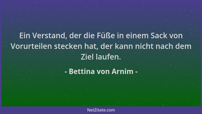Bettina von Arnim - Ein Verstand, der die Füße in einem Sack von Vorurteilen stecken hat, der kann nicht nach dem Ziel lauf...