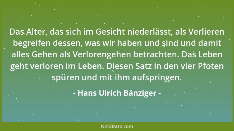 Hans Ulrich Bänziger - Das Alter, das sich im Gesicht niederlässt, als Verlieren begreifen dessen, was wir haben und sind u...