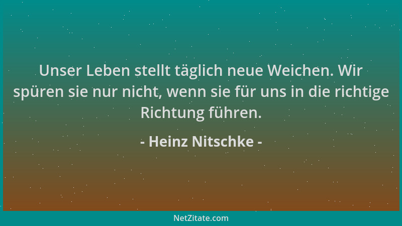 Heinz Nitschke - Unser Leben stellt täglich neue Weichen. Wir spüren sie nur nicht, wenn sie für uns in die richtige Richtu...