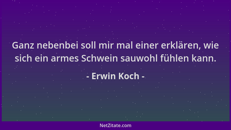 Erwin Koch - Ganz nebenbei soll mir mal einer erklären, wie sich ein armes Schwein sauwohl fühlen kann....
