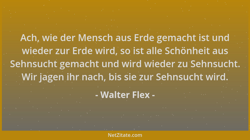 Walter Flex - Ach, wie der Mensch aus Erde gemacht ist und wieder zur Erde wird, so ist alle Schönheit aus Sehnsucht gemach...