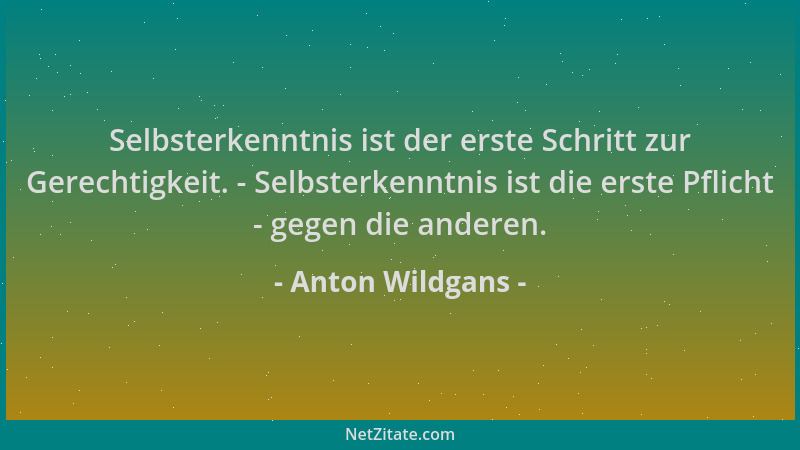 Anton Wildgans - Selbsterkenntnis ist der erste Schritt zur Gerechtigkeit. - Selbsterkenntnis ist die erste Pflicht - gegen...