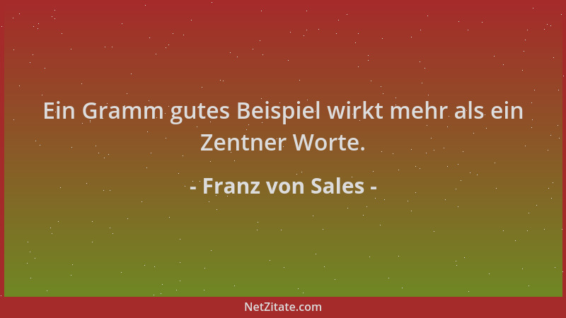 Franz von Sales - Ein Gramm gutes Beispiel wirkt mehr als ein Zentner Worte....