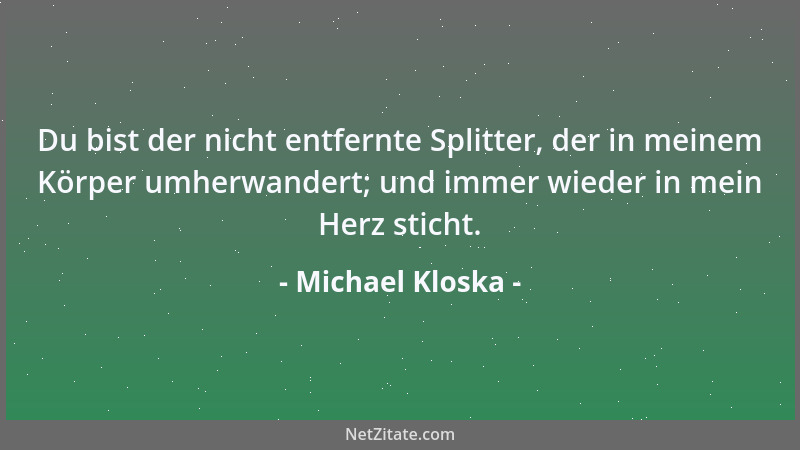 Michael Kloska - Du bist der nicht entfernte Splitter, der in meinem Körper umherwandert; und immer wieder in mein Herz sti...