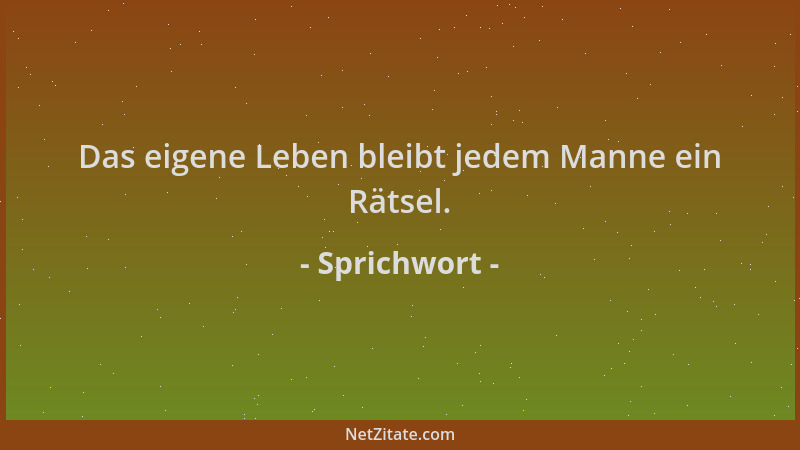 Sprichwort - Das eigene Leben bleibt jedem Manne ein Rätsel....
