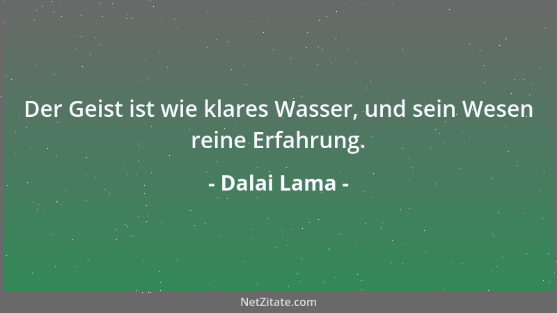 Dalai Lama - Der Geist ist wie klares Wasser, und sein Wesen reine Erfahrung....