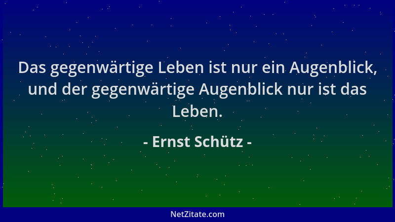 Ernst Schütz - Das gegenwärtige Leben ist nur ein Augenblick, und der gegenwärtige Augenblick nur ist das Leben....