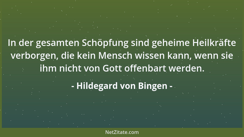 Hildegard von Bingen - In der gesamten Schöpfung sind geheime Heilkräfte verborgen, die kein Mensch wissen kann, wenn sie i...