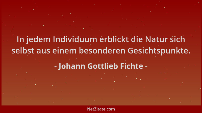 Johann Gottlieb Fichte - In jedem Individuum erblickt die Natur sich selbst aus einem besonderen Gesichtspunkte....