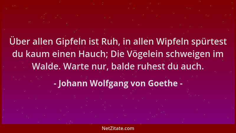 Johann Wolfgang von Goethe - Über allen Gipfeln ist Ruh, in allen Wipfeln spürtest du kaum einen Hauch; Die Vögelein schwei...