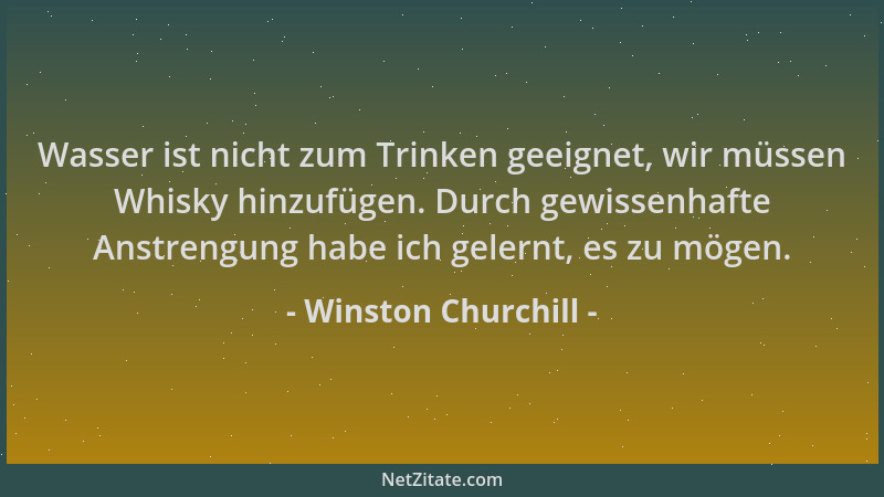 Winston Churchill - Wasser ist nicht zum Trinken geeignet, wir müssen Whisky hinzufügen. Durch gewissenhafte Anstrengung ha...
