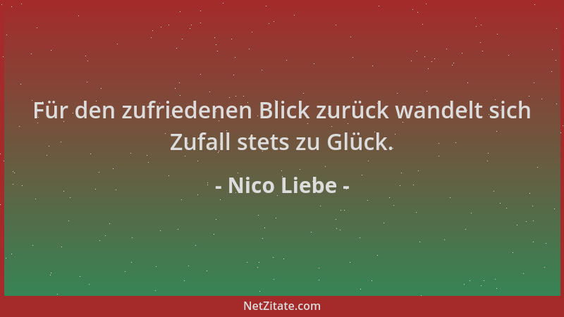 Nico Liebe - Für den zufriedenen Blick zurück wandelt sich Zufall stets zu Glück....