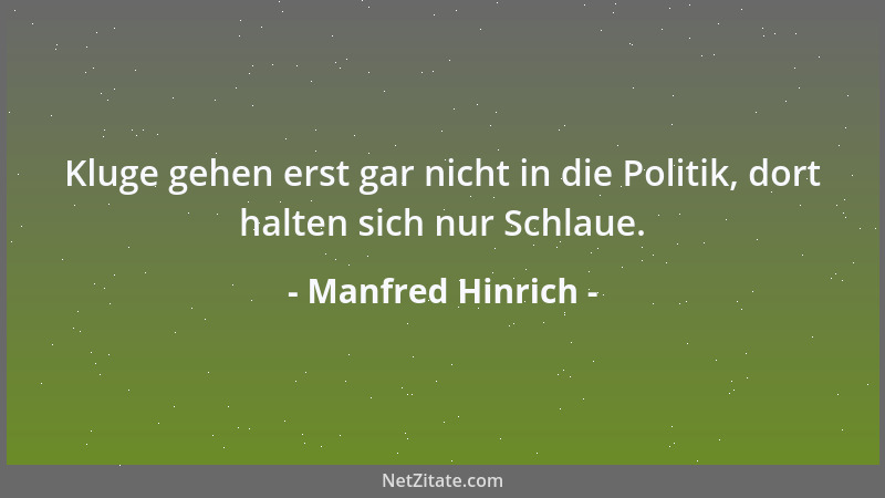 Manfred Hinrich - Kluge gehen erst gar nicht in die Politik, dort halten sich nur Schlaue....