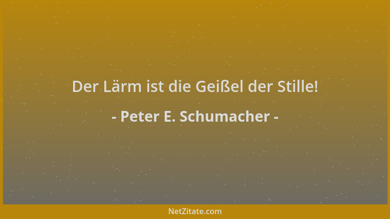 Peter E. Schumacher - Der Lärm ist die Geißel der Stille!...
