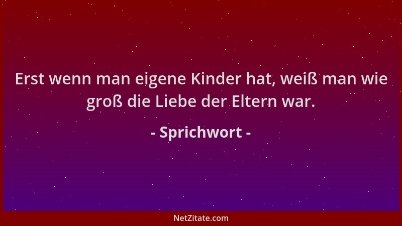 Sprichwort - Erst wenn man eigene Kinder hat, weiß man wie groß die Liebe der Eltern war....