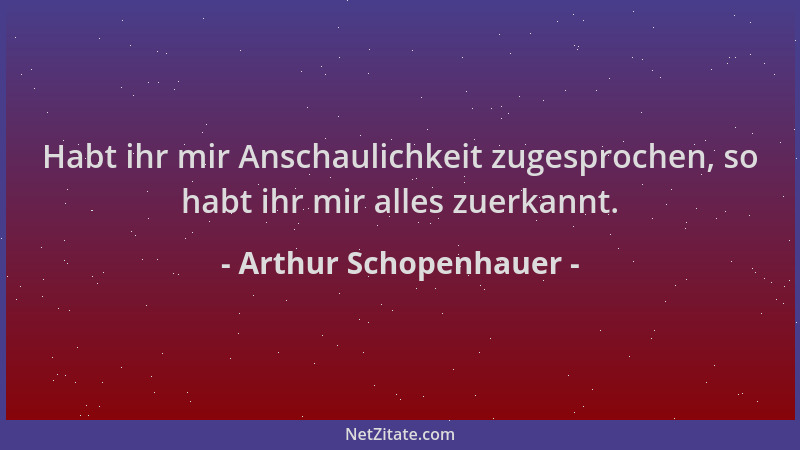 Arthur Schopenhauer - Habt ihr mir Anschaulichkeit zugesprochen, so habt ihr mir alles zuerkannt....