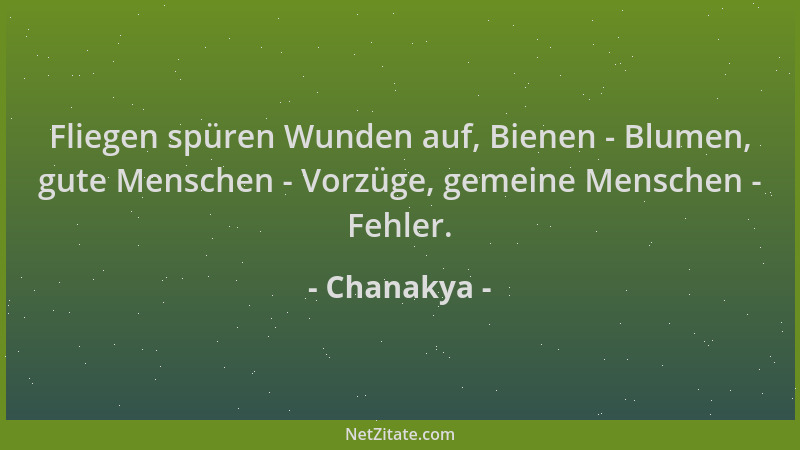 Chanakya - Fliegen spüren Wunden auf, Bienen - Blumen, gute Menschen - Vorzüge, gemeine Menschen - Fehler....