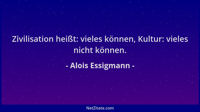 Alois Essigmann - Zivilisation heißt: vieles können, Kultur: vieles nicht können....