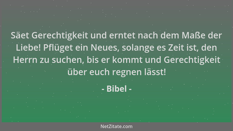 Bibel - Säet Gerechtigkeit und erntet nach dem Maße der Liebe! Pflüget ein Neues, solange es Zeit ist, den Herrn zu suchen,...