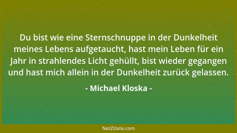 Michael Kloska - Du bist wie eine Sternschnuppe in der Dunkelheit meines Lebens aufgetaucht, hast mein Leben für ein Jahr i...
