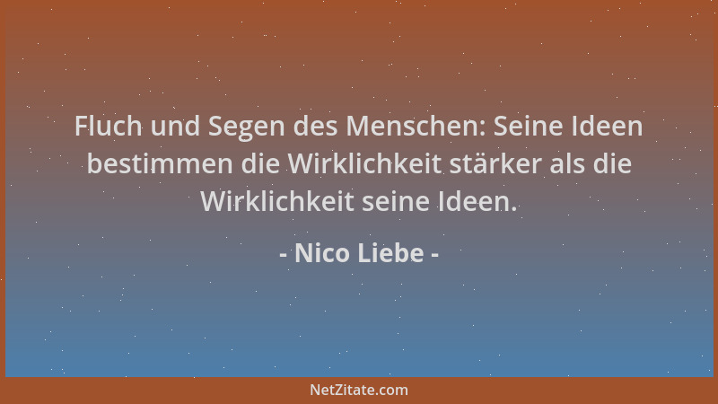 Nico Liebe - Fluch und Segen des Menschen: Seine Ideen bestimmen die Wirklichkeit stärker als die Wirklichkeit seine Ideen....