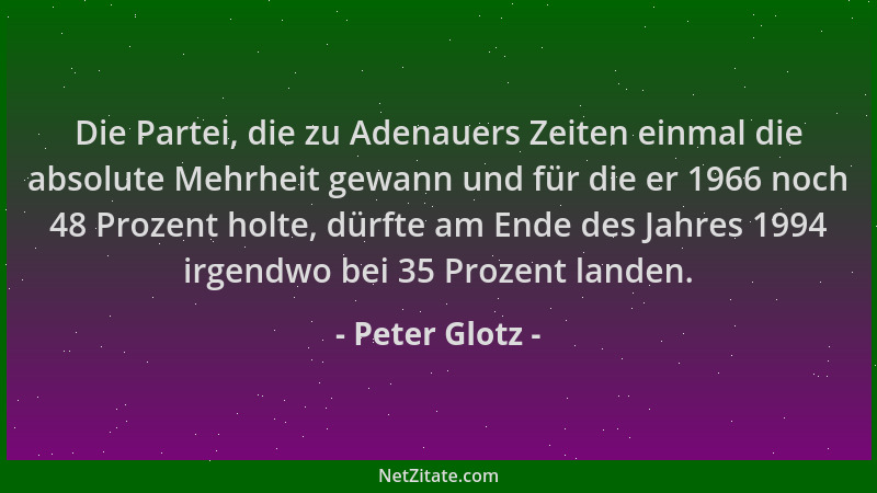 Peter Glotz - Die Partei, die zu Adenauers Zeiten einmal die absolute Mehrheit gewann und für die er 1966 noch 48 Prozent h...