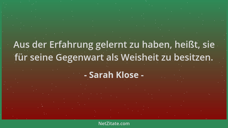 Sarah Klose - Aus der Erfahrung gelernt zu haben, heißt, sie für seine Gegenwart als Weisheit zu besitzen....