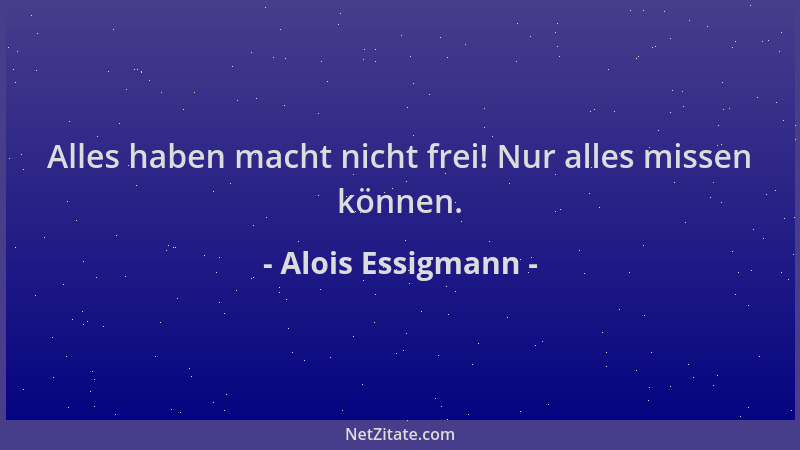 Alois Essigmann - Alles haben macht nicht frei! Nur alles missen können....