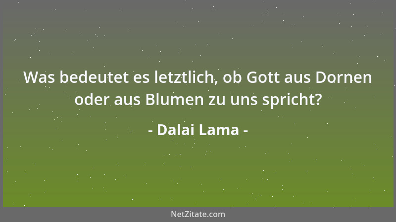 Dalai Lama - Was bedeutet es letztlich, ob Gott aus Dornen oder aus Blumen zu uns spricht?...