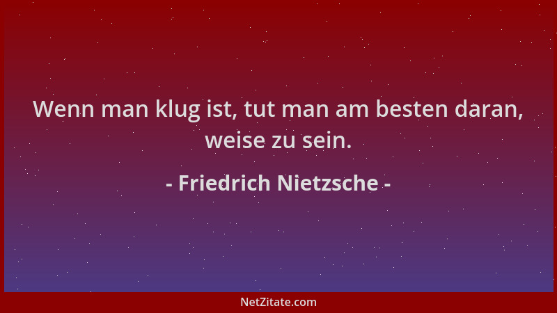 Friedrich Nietzsche - Wenn man klug ist, tut man am besten daran, weise zu sein....