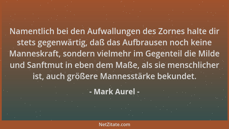 Mark Aurel - Namentlich bei den Aufwallungen des Zornes halte dir stets gegenwärtig, daß das Aufbrausen noch keine Manneskr...