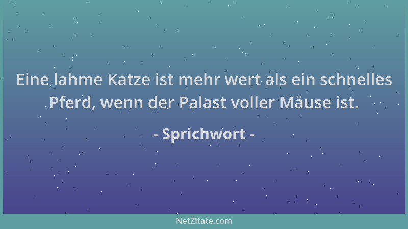 Sprichwort - Eine lahme Katze ist mehr wert als ein schnelles Pferd, wenn der Palast voller Mäuse ist....